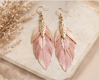 Blush Breeze pink feather drop earrings